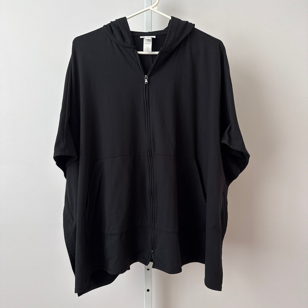 J. Jill‎ S Black Zip Hooded Poncho Cape Knit Wrap Jacket Goth Moody whi